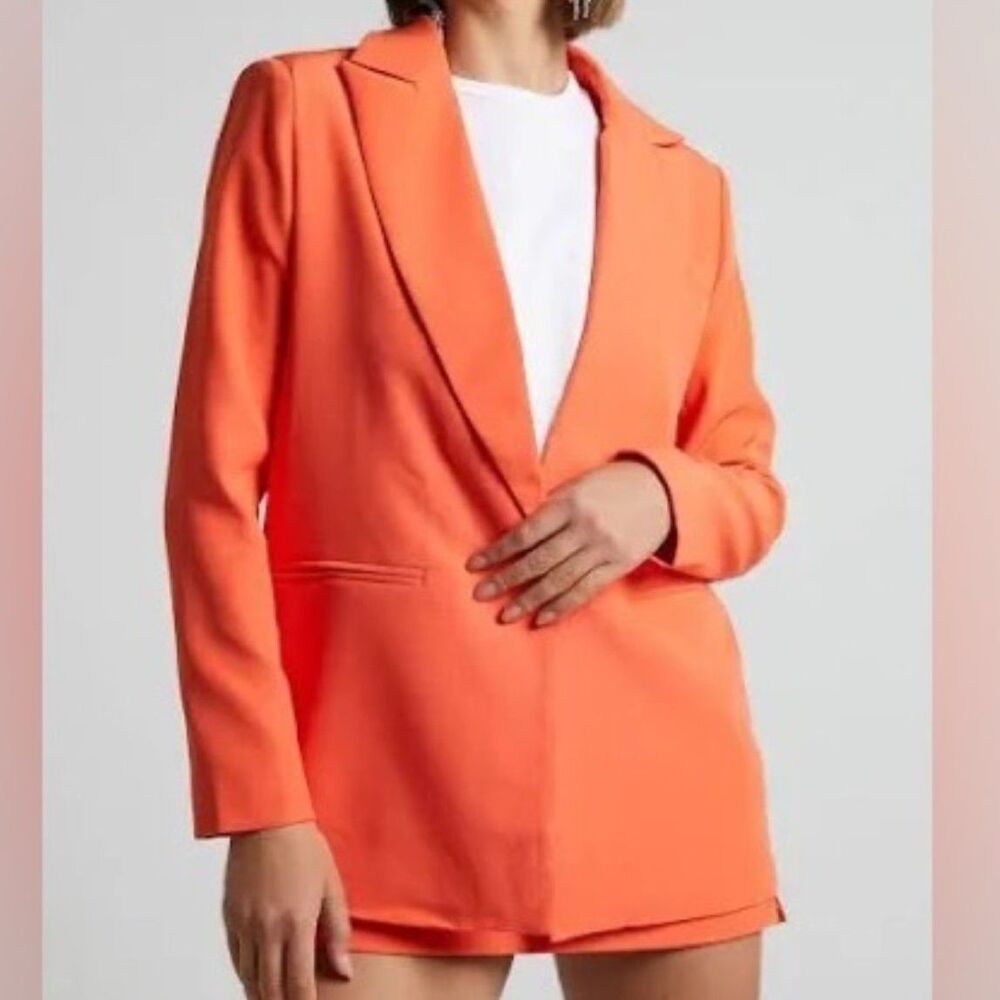 NWOT NY&Co 7TH AVE Coral Pink/ Orange Blazer Coat Jacket Size Med